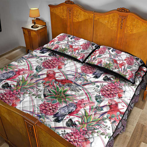 Australia Pink Galah Quilt Bed Set Rose-breasted Cockatoo Pineapple Seamless Vibes - Aussie Hoodie