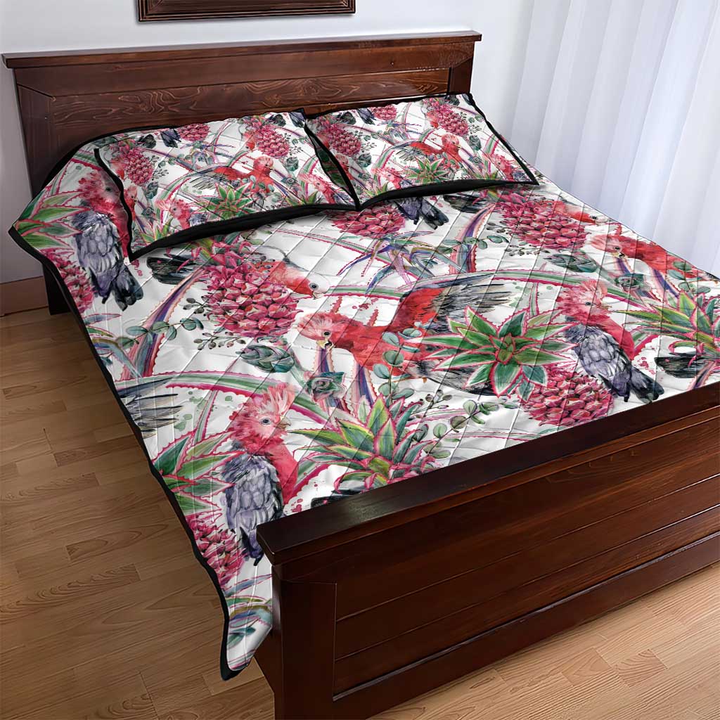 Australia Pink Galah Quilt Bed Set Rose-breasted Cockatoo Pineapple Seamless Vibes - Aussie Hoodie