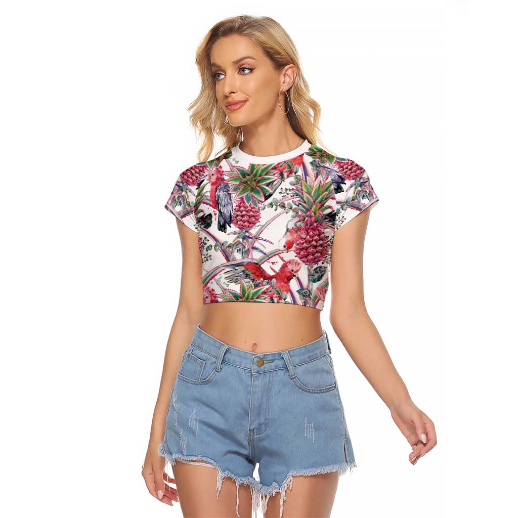 Australia Pink Galah Raglan Cropped T Shirt Rose-breasted Cockatoo Pineapple Seamless Vibes - Aussie Hoodie