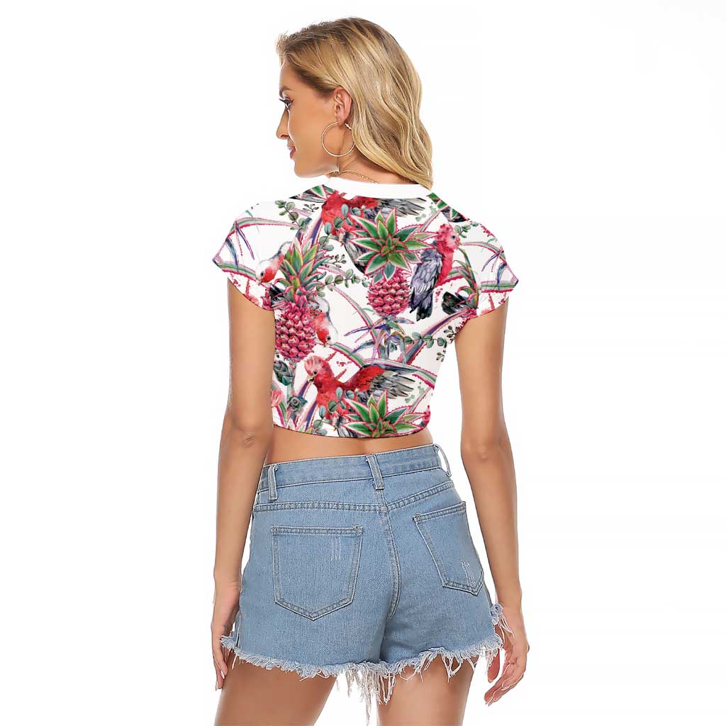 Australia Pink Galah Raglan Cropped T Shirt Rose-breasted Cockatoo Pineapple Seamless Vibes - Aussie Hoodie