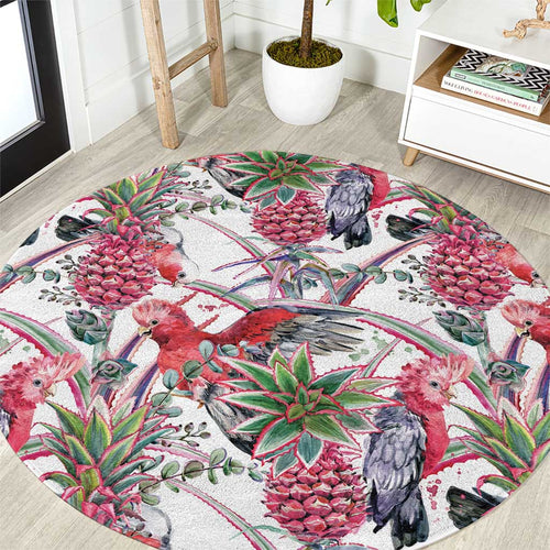 Australia Pink Galah Round Carpet Rose-breasted Cockatoo Pineapple Seamless Vibes - Aussie Hoodie