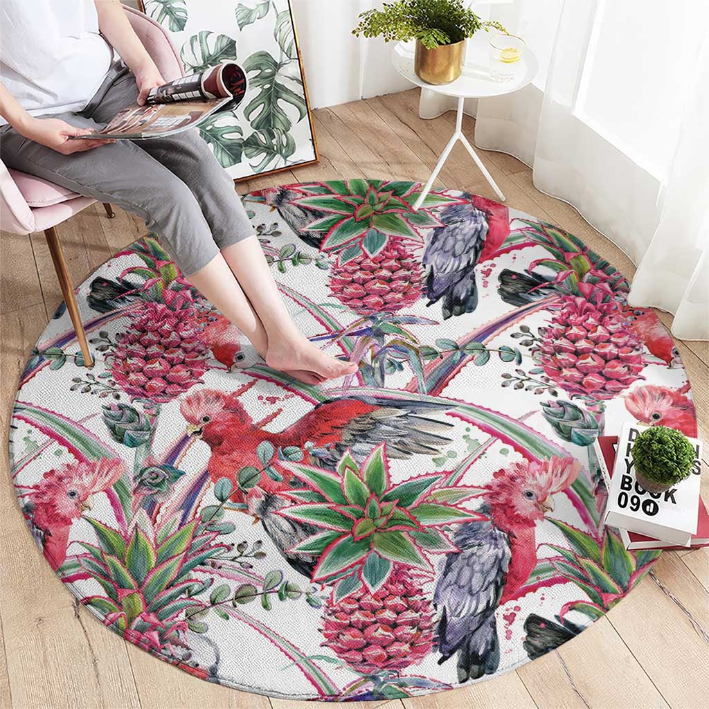 Australia Pink Galah Round Carpet Rose-breasted Cockatoo Pineapple Seamless Vibes - Aussie Hoodie