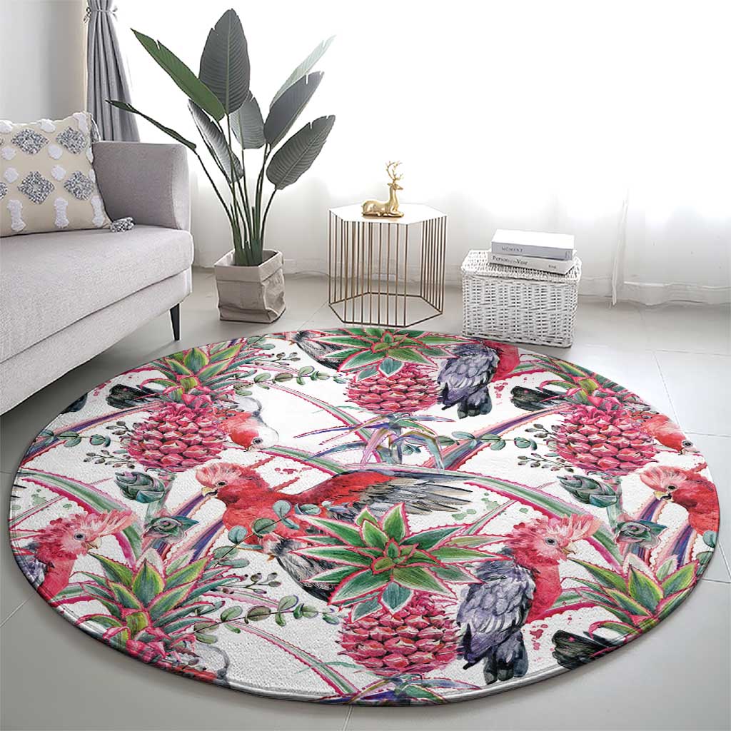 Australia Pink Galah Round Carpet Rose-breasted Cockatoo Pineapple Seamless Vibes - Aussie Hoodie