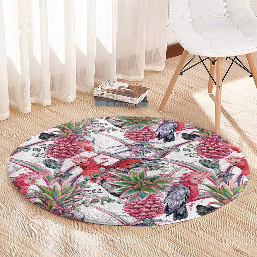 Australia Pink Galah Round Carpet Rose-breasted Cockatoo Pineapple Seamless Vibes - Aussie Hoodie