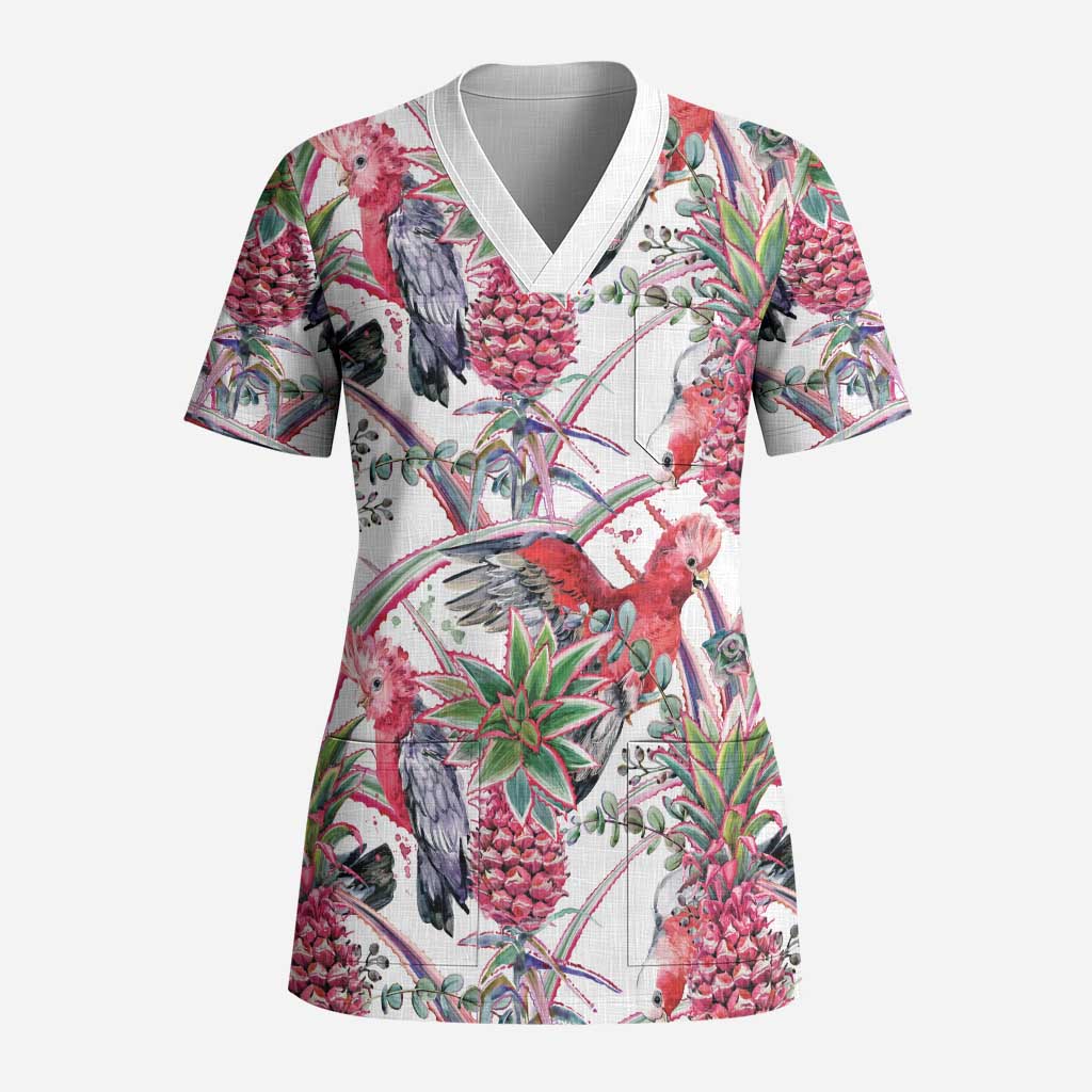 Australia Pink Galah Scrub Top Rose-breasted Cockatoo Pineapple Seamless Vibes - Aussie Hoodie