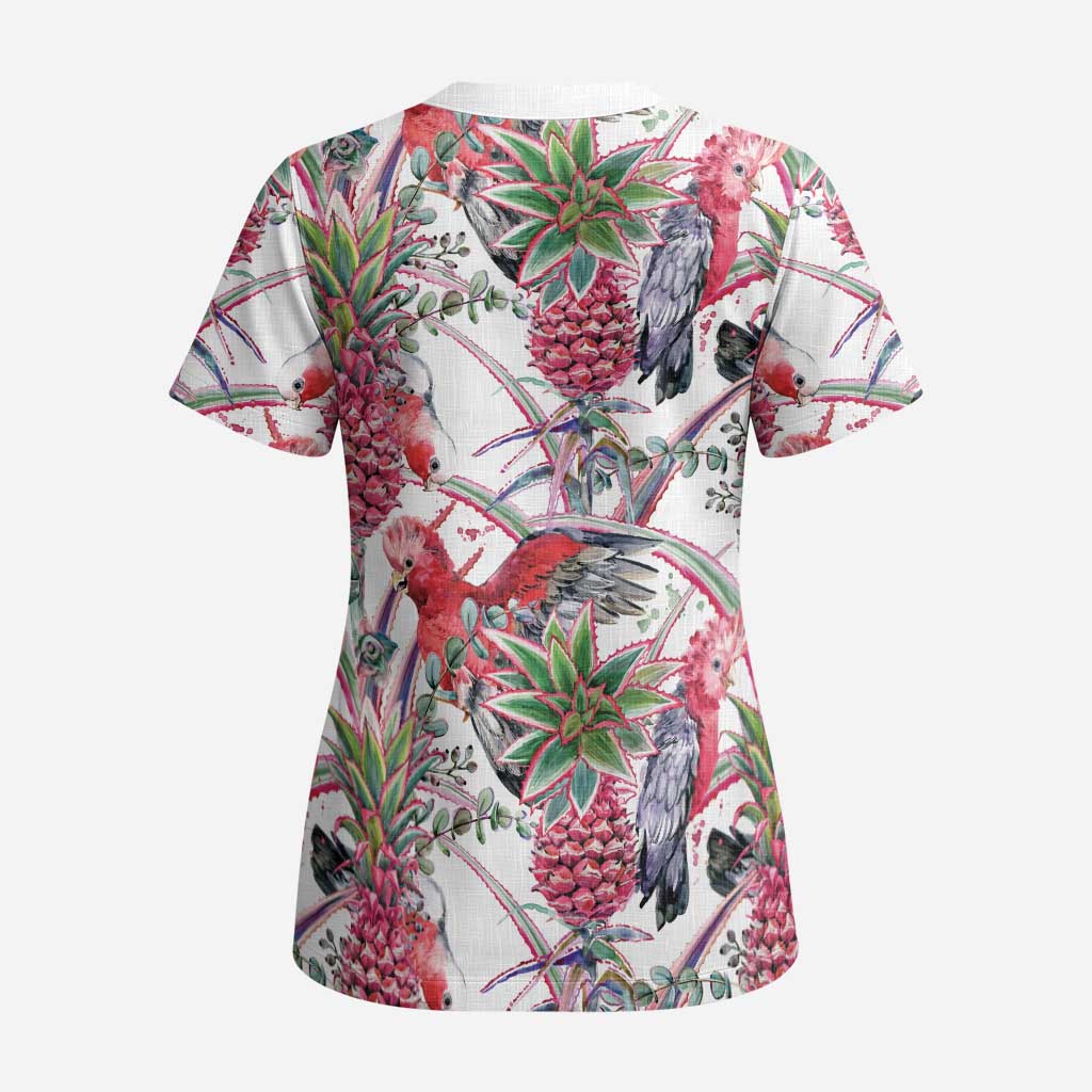 Australia Pink Galah Scrub Top Rose-breasted Cockatoo Pineapple Seamless Vibes - Aussie Hoodie