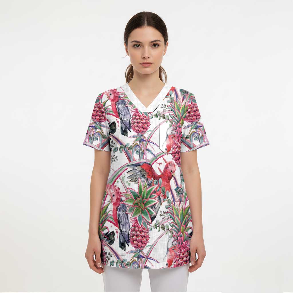 Australia Pink Galah Scrub Top Rose-breasted Cockatoo Pineapple Seamless Vibes - Aussie Hoodie