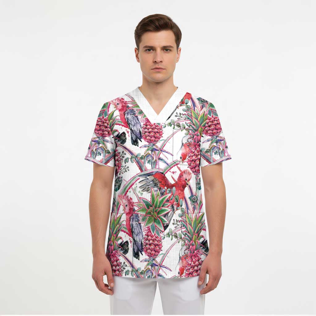 Australia Pink Galah Scrub Top Rose-breasted Cockatoo Pineapple Seamless Vibes - Aussie Hoodie