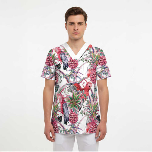 Australia Pink Galah Scrub Top Rose-breasted Cockatoo Pineapple Seamless Vibes - Aussie Hoodie
