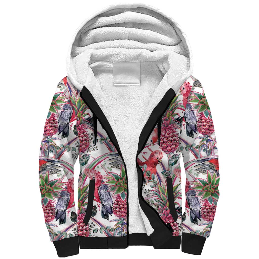 Australia Pink Galah Sherpa Hoodie Rose-breasted Cockatoo Pineapple Seamless Vibes - Aussie Hoodie