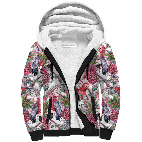 Australia Pink Galah Sherpa Hoodie Rose-breasted Cockatoo Pineapple Seamless Vibes - Aussie Hoodie