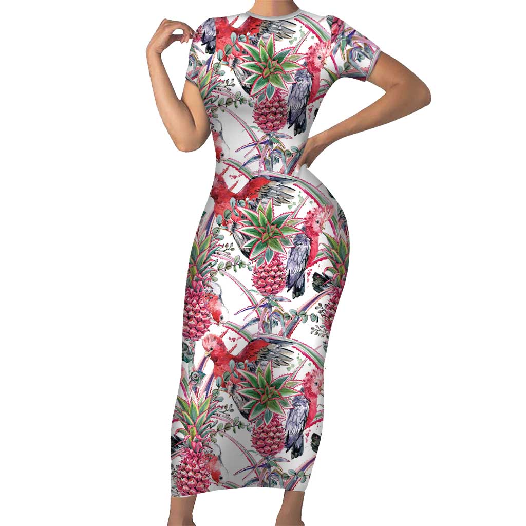 Australia Pink Galah Short Sleeve Bodycon Dress Rose-breasted Cockatoo Pineapple Seamless Vibes - Aussie Hoodie