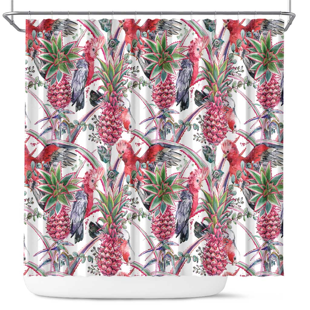 Australia Pink Galah Shower Curtain Rose-breasted Cockatoo Pineapple Seamless Vibes - Aussie Hoodie
