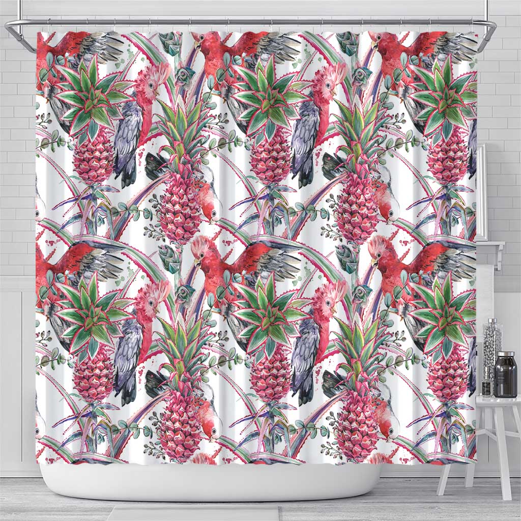 Australia Pink Galah Shower Curtain Rose-breasted Cockatoo Pineapple Seamless Vibes - Aussie Hoodie
