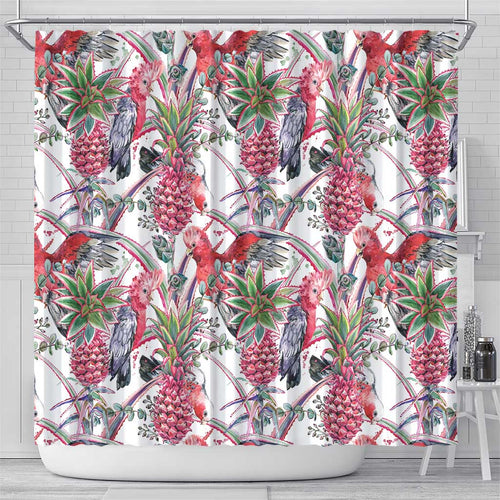 Australia Pink Galah Shower Curtain Rose-breasted Cockatoo Pineapple Seamless Vibes - Aussie Hoodie