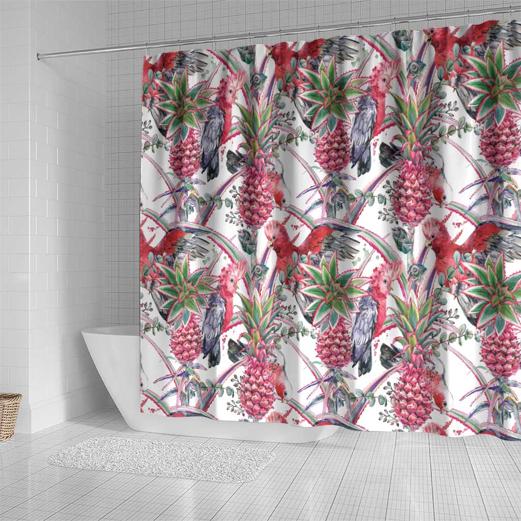 Australia Pink Galah Shower Curtain Rose-breasted Cockatoo Pineapple Seamless Vibes - Aussie Hoodie