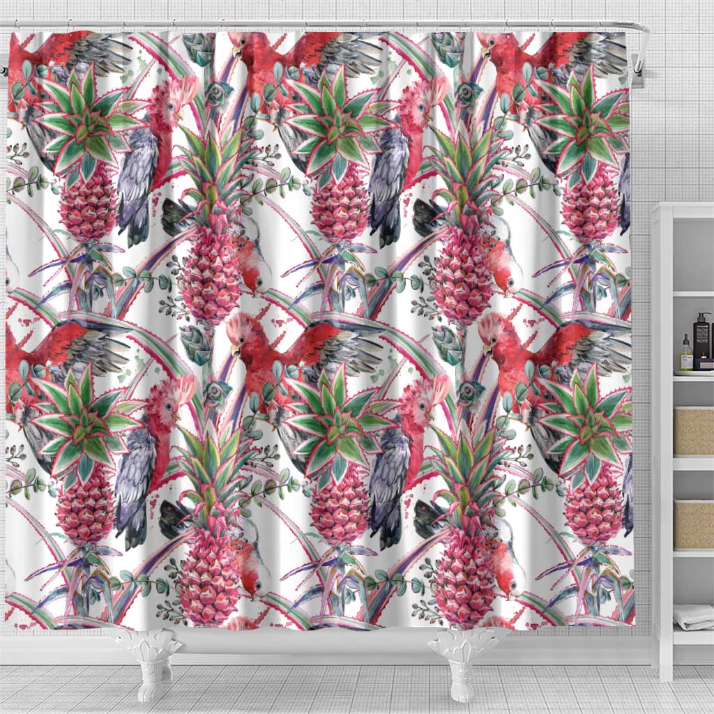 Australia Pink Galah Shower Curtain Rose-breasted Cockatoo Pineapple Seamless Vibes - Aussie Hoodie