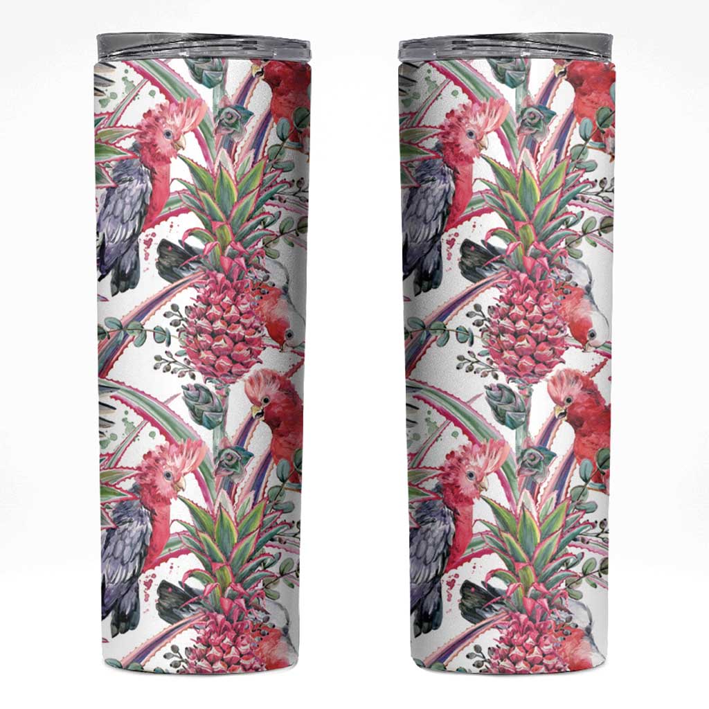 Australia Pink Galah Skinny Tumbler Rose-breasted Cockatoo Pineapple Seamless Vibes - Aussie Hoodie