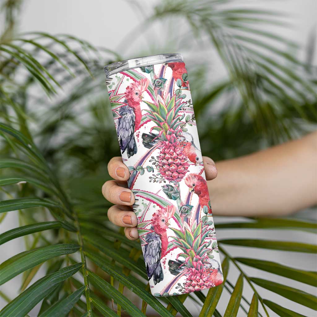 Australia Pink Galah Skinny Tumbler Rose-breasted Cockatoo Pineapple Seamless Vibes - Aussie Hoodie