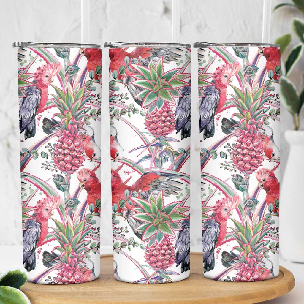 Australia Pink Galah Skinny Tumbler Rose-breasted Cockatoo Pineapple Seamless Vibes - Aussie Hoodie