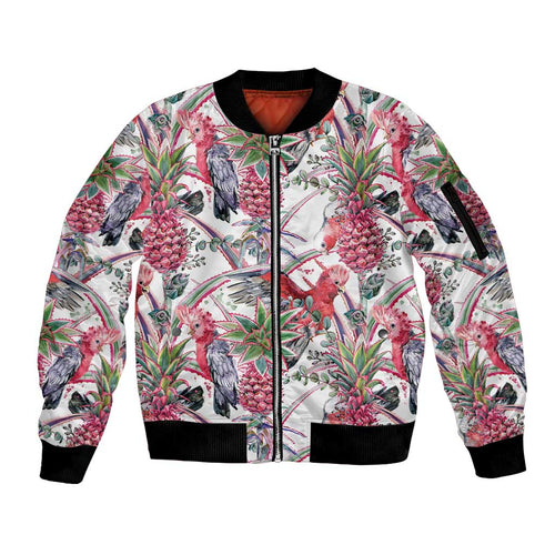 Australia Pink Galah Sleeve Zip Bomber Jacket Rose-breasted Cockatoo Pineapple Seamless Vibes - Aussie Hoodie