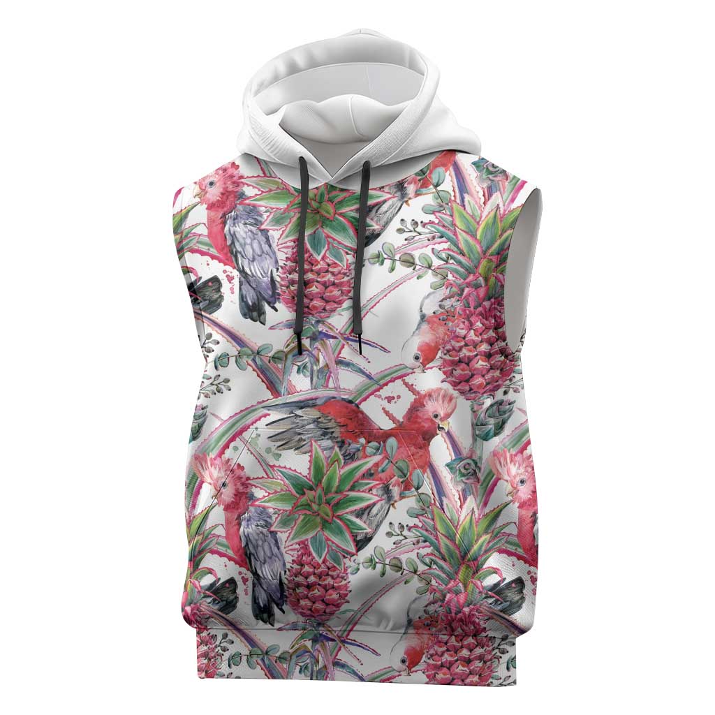 Australia Pink Galah Sleeveless Hoodie Rose-breasted Cockatoo Pineapple Seamless Vibes - Aussie Hoodie