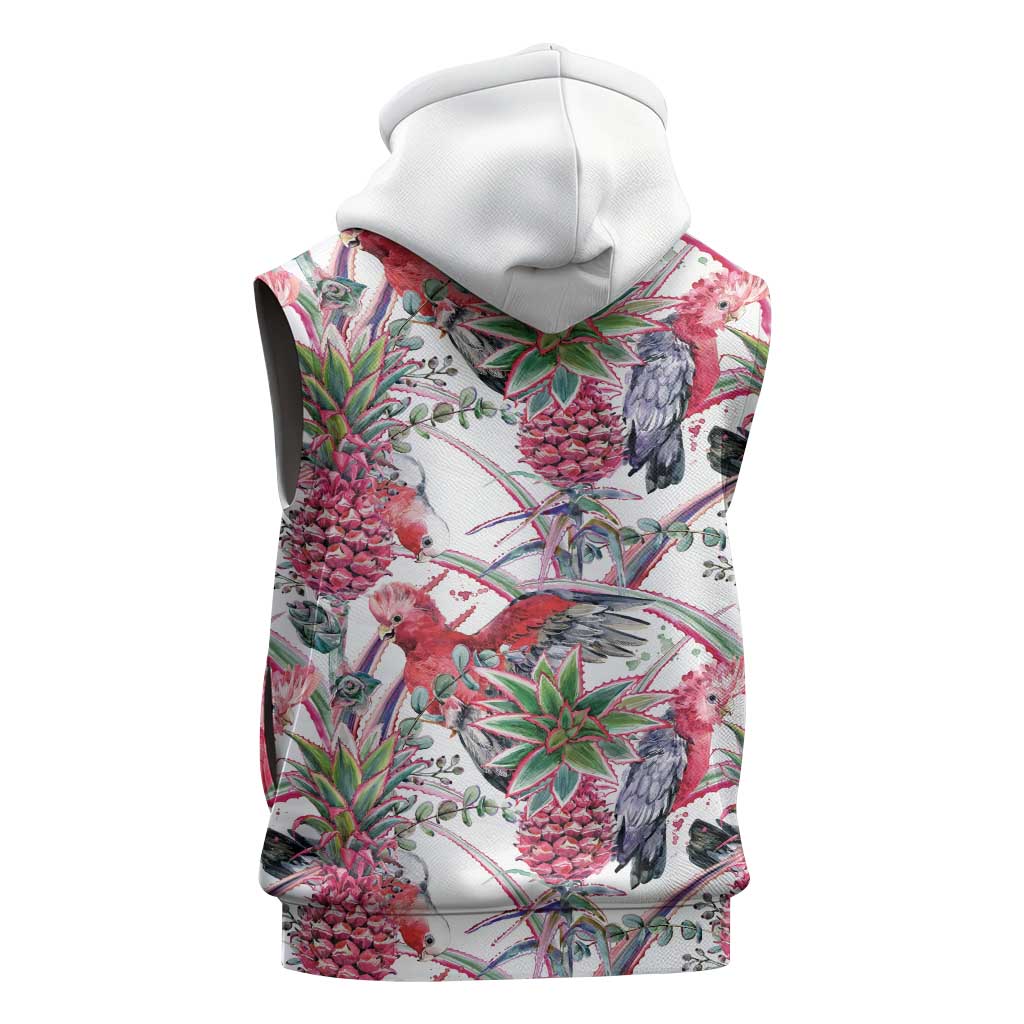 Australia Pink Galah Sleeveless Hoodie Rose-breasted Cockatoo Pineapple Seamless Vibes - Aussie Hoodie
