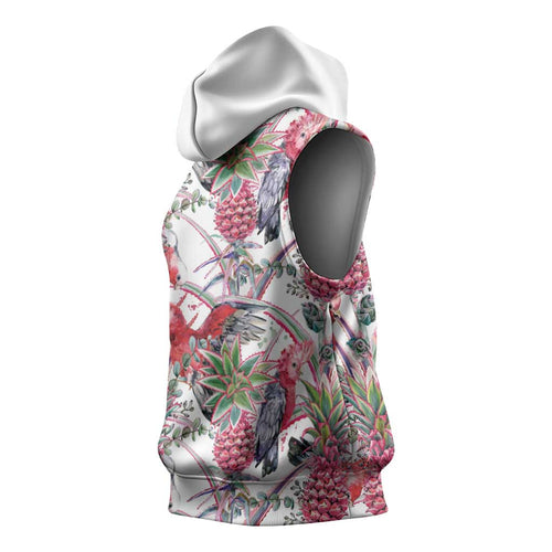 Australia Pink Galah Sleeveless Hoodie Rose-breasted Cockatoo Pineapple Seamless Vibes - Aussie Hoodie