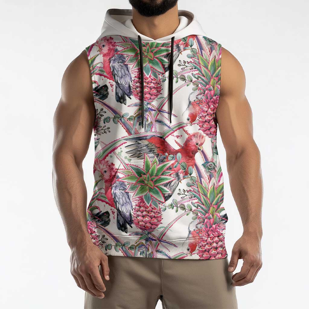 Australia Pink Galah Sleeveless Hoodie Rose-breasted Cockatoo Pineapple Seamless Vibes - Aussie Hoodie