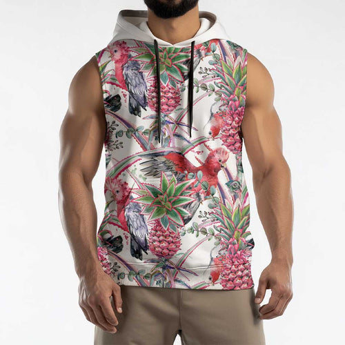 Australia Pink Galah Sleeveless Hoodie Rose-breasted Cockatoo Pineapple Seamless Vibes - Aussie Hoodie