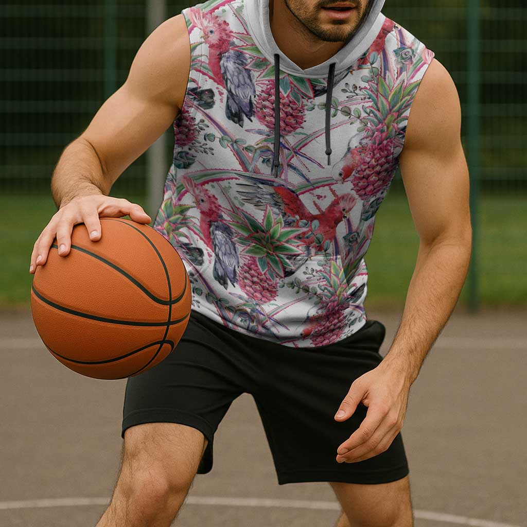 Australia Pink Galah Sleeveless Hoodie Rose-breasted Cockatoo Pineapple Seamless Vibes - Aussie Hoodie