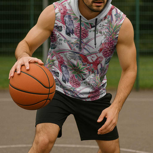 Australia Pink Galah Sleeveless Hoodie Rose-breasted Cockatoo Pineapple Seamless Vibes - Aussie Hoodie