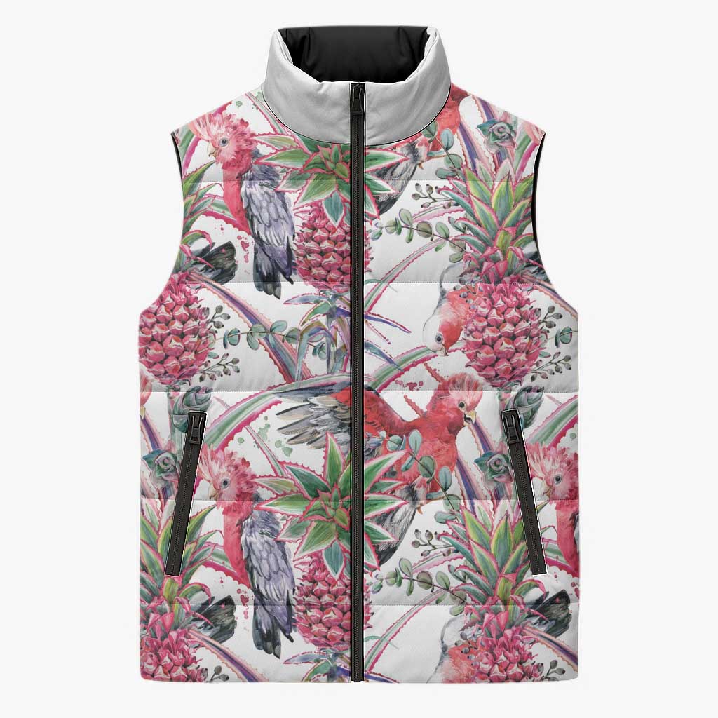 Australia Pink Galah Sleeveless Puffer Jacket Rose-breasted Cockatoo Pineapple Seamless Vibes - Aussie Hoodie
