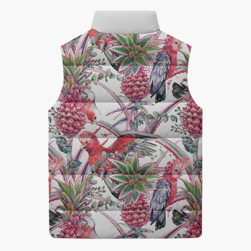 Australia Pink Galah Sleeveless Puffer Jacket Rose-breasted Cockatoo Pineapple Seamless Vibes - Aussie Hoodie