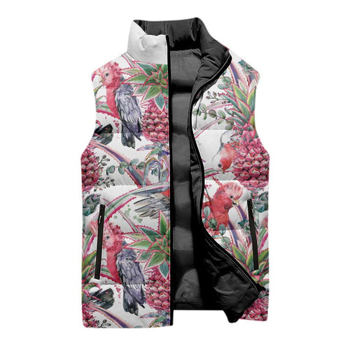 Australia Pink Galah Sleeveless Puffer Jacket Rose-breasted Cockatoo Pineapple Seamless Vibes - Aussie Hoodie