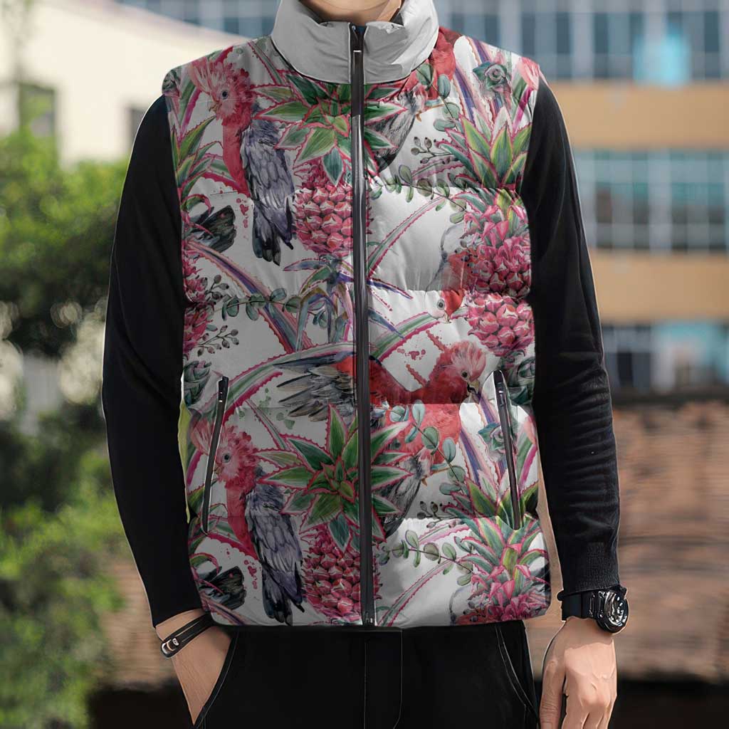 Australia Pink Galah Sleeveless Puffer Jacket Rose-breasted Cockatoo Pineapple Seamless Vibes - Aussie Hoodie
