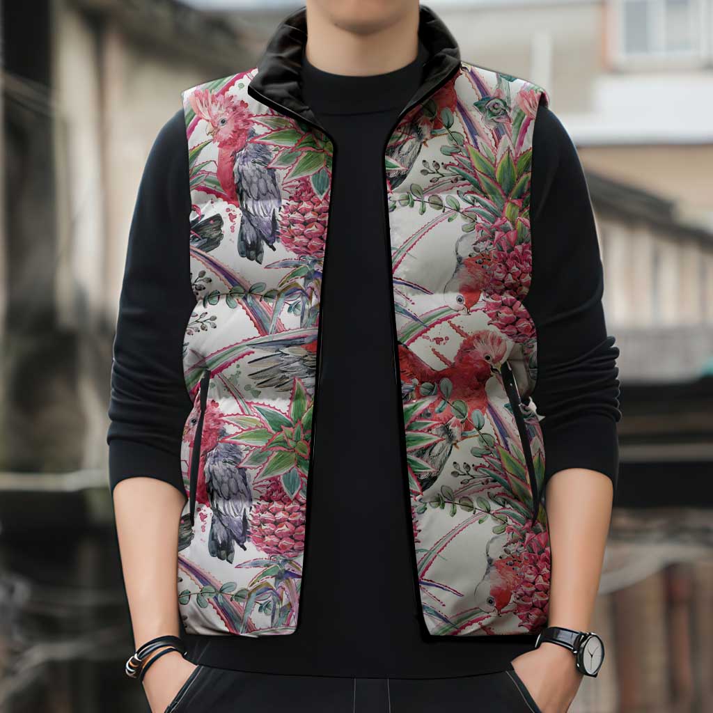 Australia Pink Galah Sleeveless Puffer Jacket Rose-breasted Cockatoo Pineapple Seamless Vibes - Aussie Hoodie
