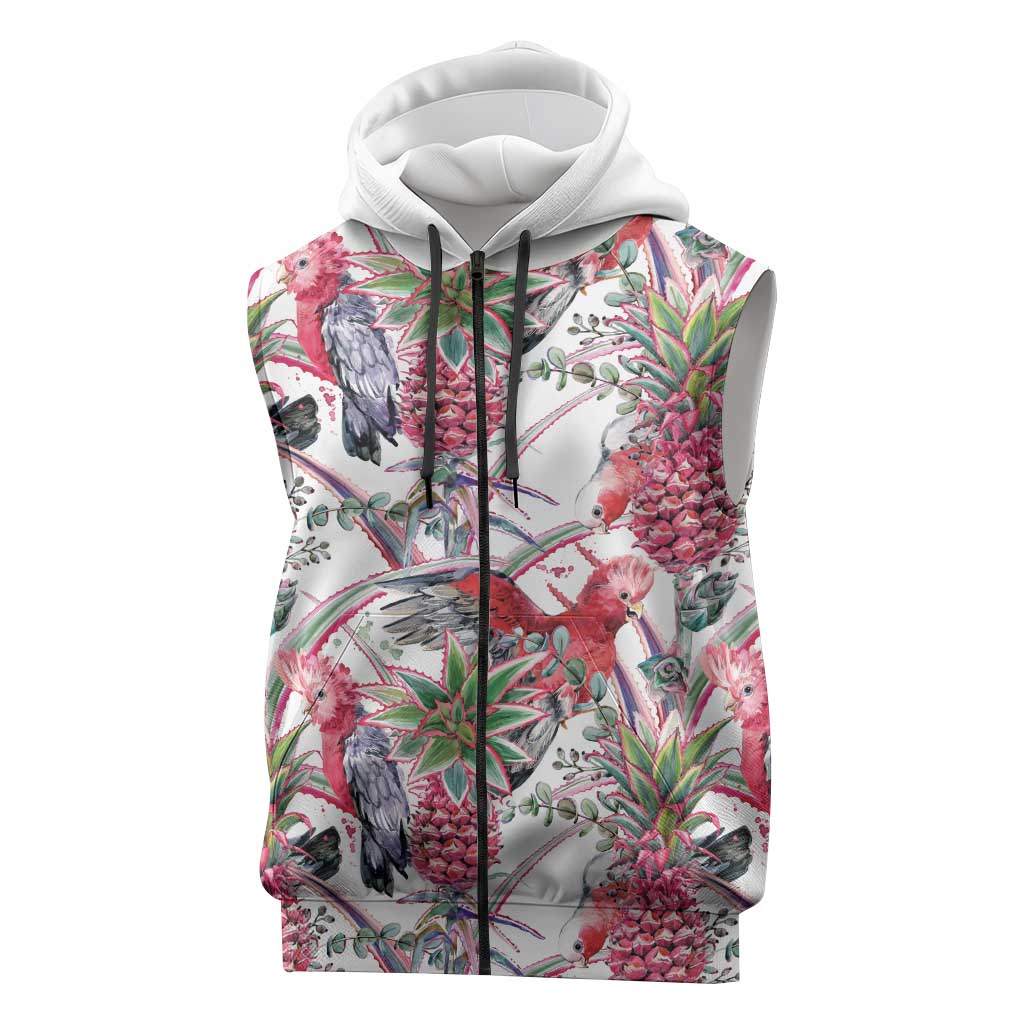 Australia Pink Galah Sleeveless Zip Hoodie Rose-breasted Cockatoo Pineapple Seamless Vibes - Aussie Hoodie