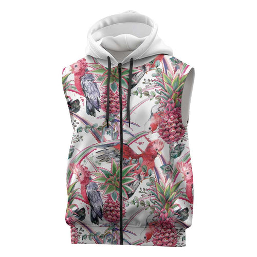 Australia Pink Galah Sleeveless Zip Hoodie Rose-breasted Cockatoo Pineapple Seamless Vibes - Aussie Hoodie