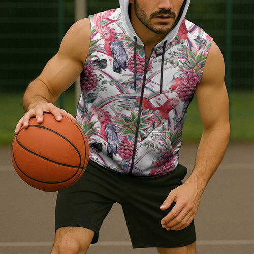 Australia Pink Galah Sleeveless Zip Hoodie Rose-breasted Cockatoo Pineapple Seamless Vibes - Aussie Hoodie