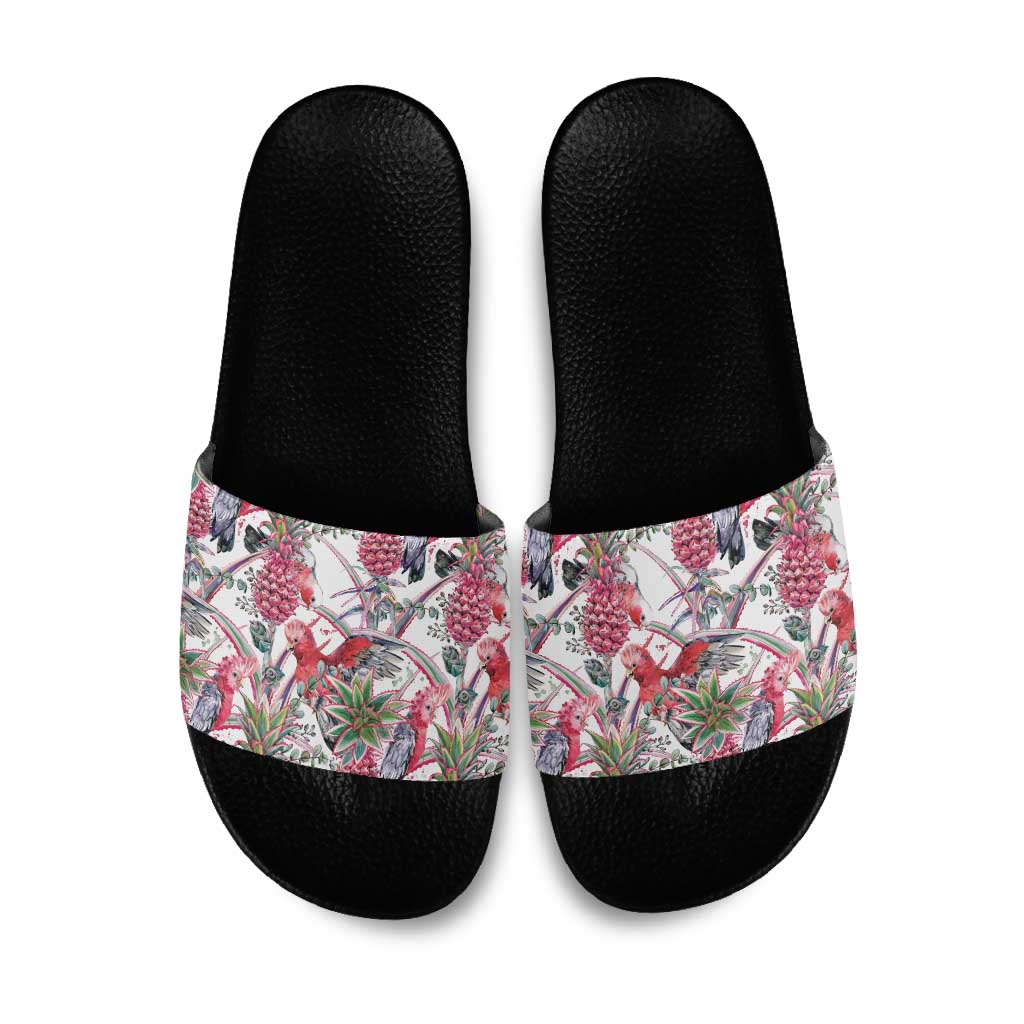 Australia Pink Galah Slide Sandals Rose-breasted Cockatoo Pineapple Seamless Vibes - Aussie Hoodie