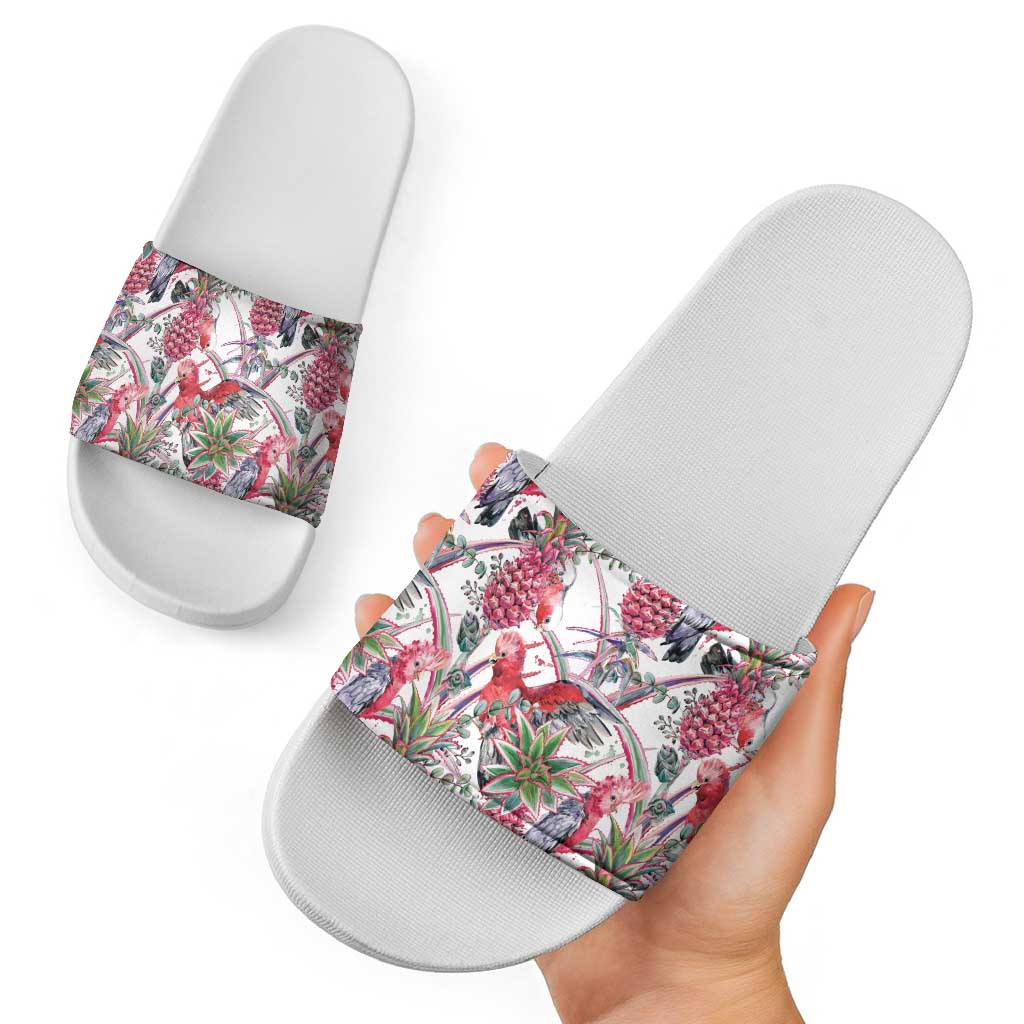 Australia Pink Galah Slide Sandals Rose-breasted Cockatoo Pineapple Seamless Vibes - Aussie Hoodie