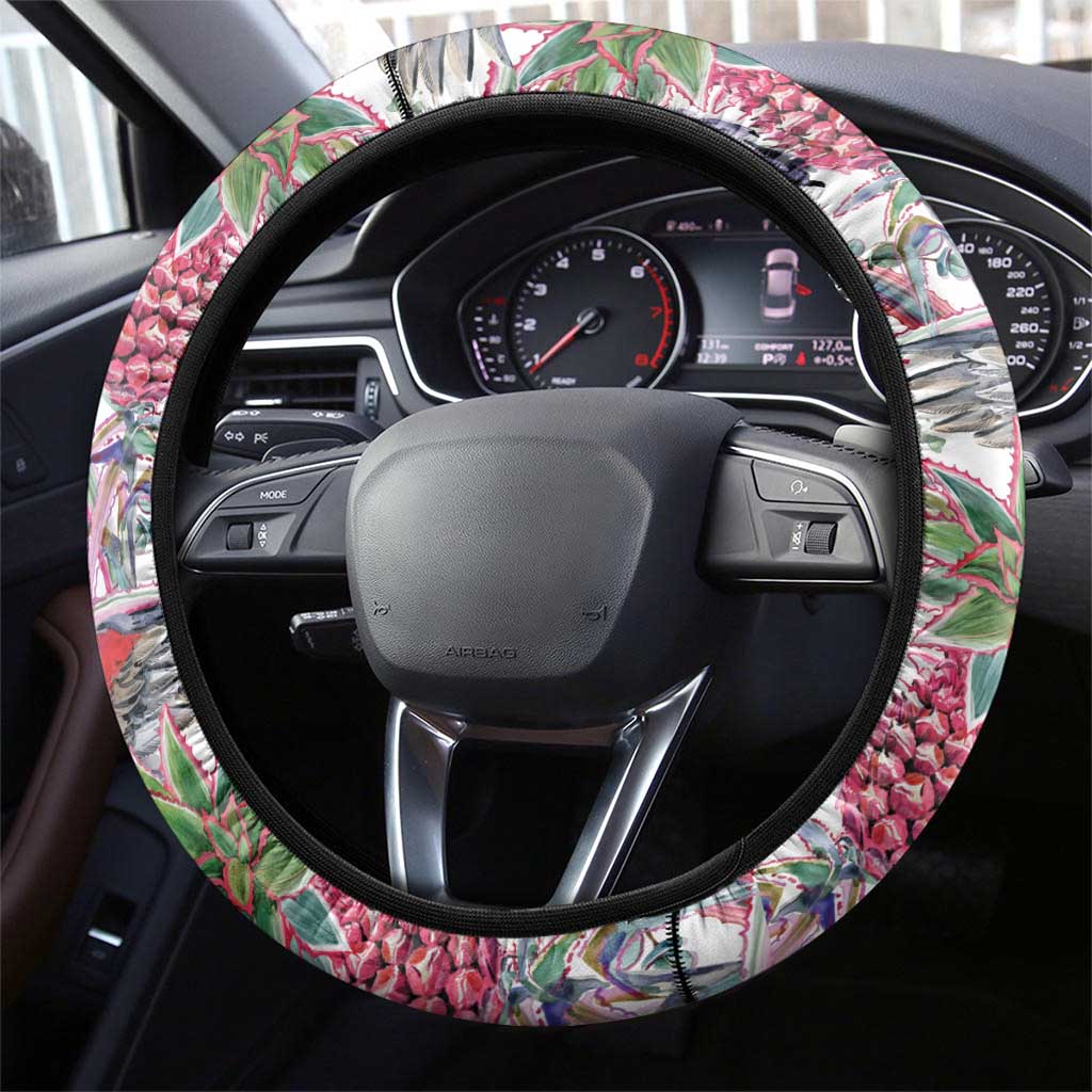 Australia Pink Galah Steering Wheel Cover Rose-breasted Cockatoo Pineapple Seamless Vibes - Aussie Hoodie