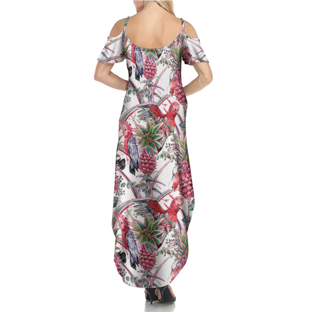 Australia Pink Galah Summer Maxi Dress Rose-breasted Cockatoo Pineapple Seamless Vibes - Aussie Hoodie