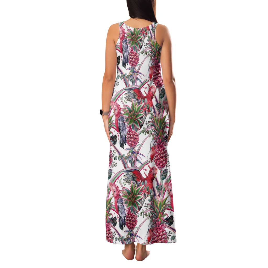 Australia Pink Galah Tank Maxi Dress Rose-breasted Cockatoo Pineapple Seamless Vibes - Aussie Hoodie