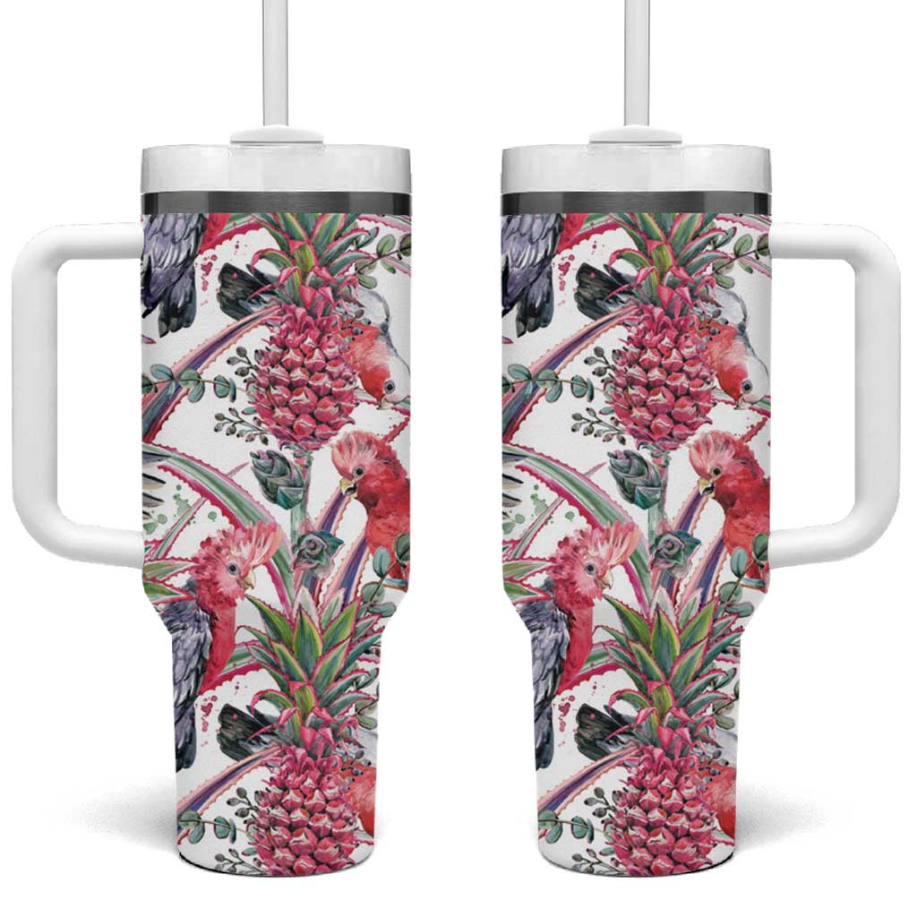 Australia Pink Galah Tumbler With Handle Rose-breasted Cockatoo Pineapple Seamless Vibes - Aussie Hoodie