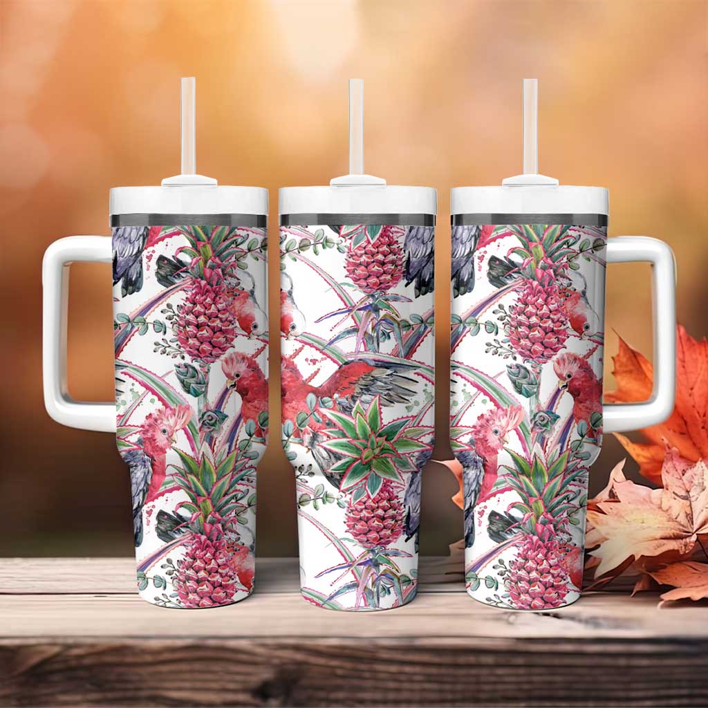 Australia Pink Galah Tumbler With Handle Rose-breasted Cockatoo Pineapple Seamless Vibes - Aussie Hoodie