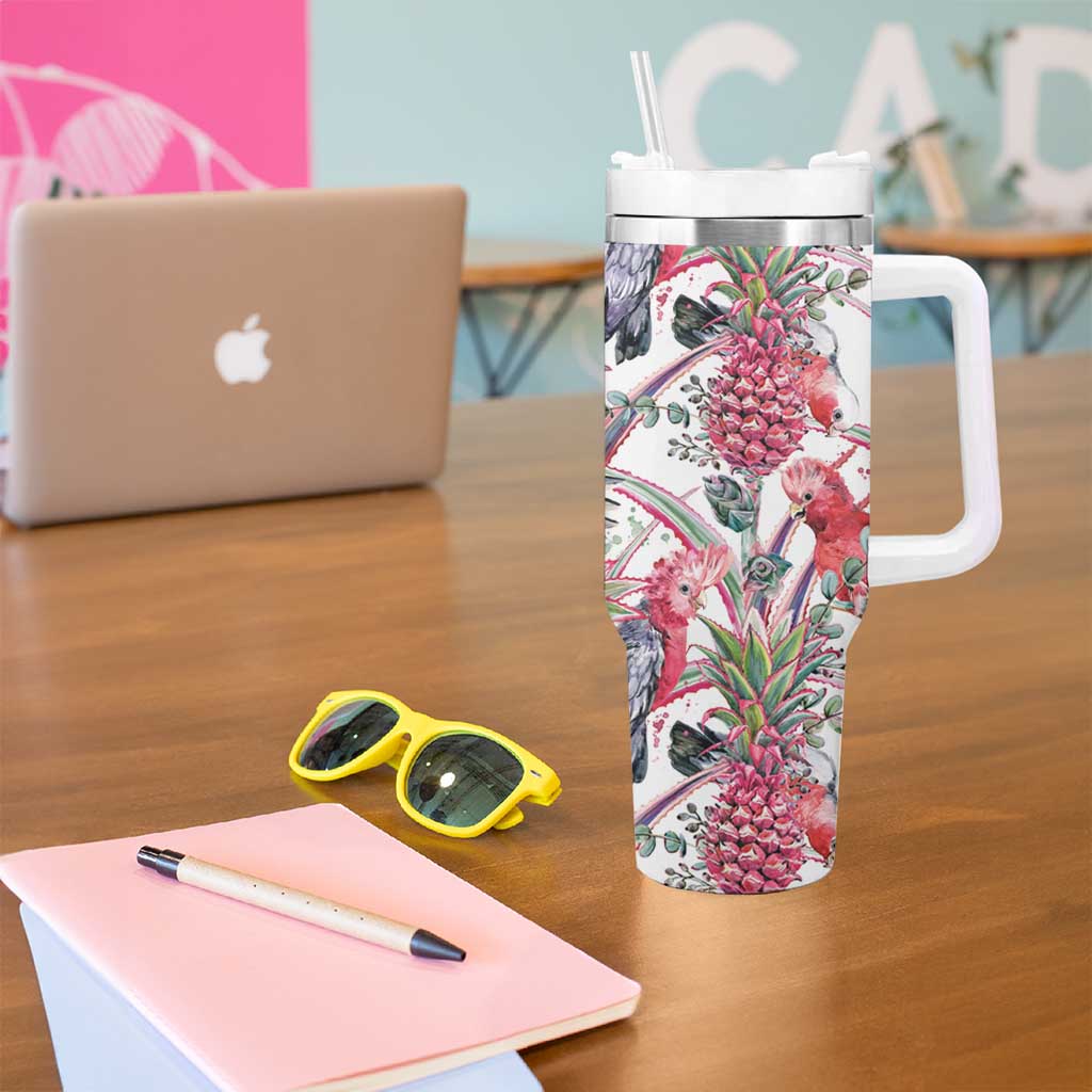 Australia Pink Galah Tumbler With Handle Rose-breasted Cockatoo Pineapple Seamless Vibes - Aussie Hoodie