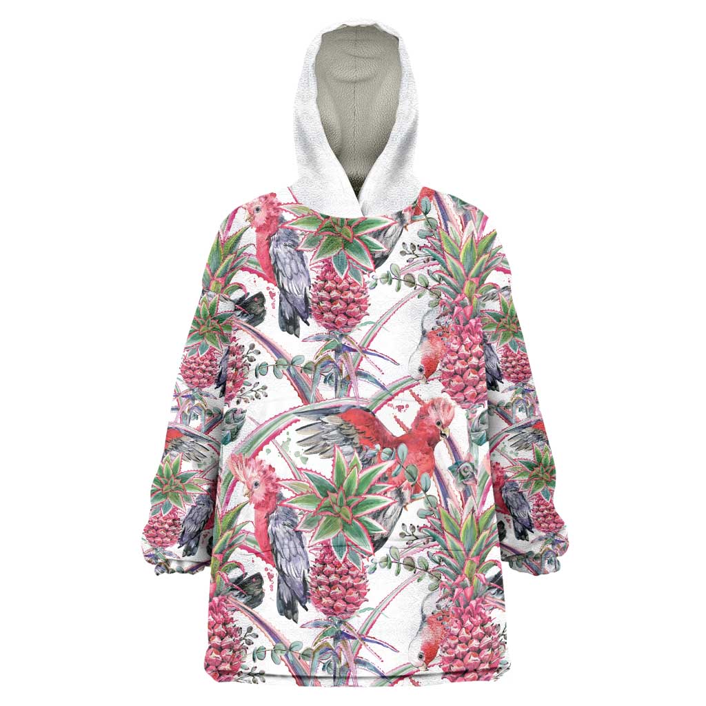 Australia Pink Galah Wearable Blanket Hoodie Rose-breasted Cockatoo Pineapple Seamless Vibes - Aussie Hoodie