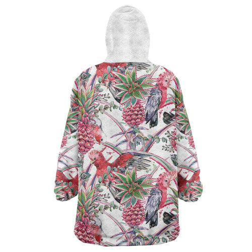 Australia Pink Galah Wearable Blanket Hoodie Rose-breasted Cockatoo Pineapple Seamless Vibes - Aussie Hoodie